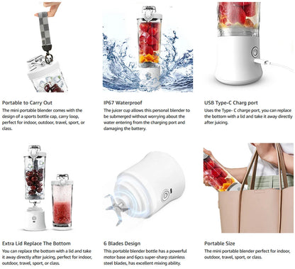 Portable Blender 600ML | USB Rechargeable 4000mAh | Smoothie & Juicer