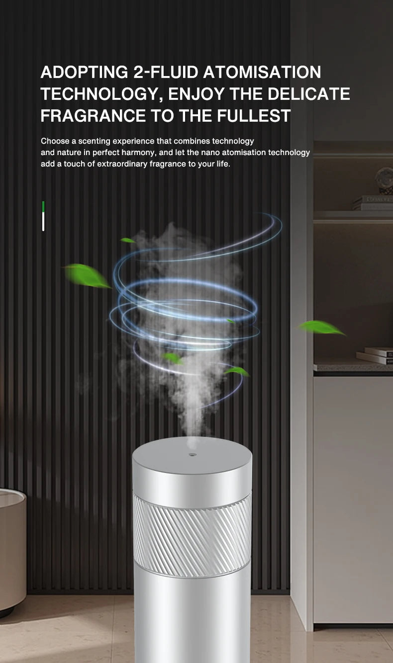 NAMSTE Smart Aroma Diffuser 120ml – 200m³ Coverage, Waterless, CE | Silver/Black EU Plug