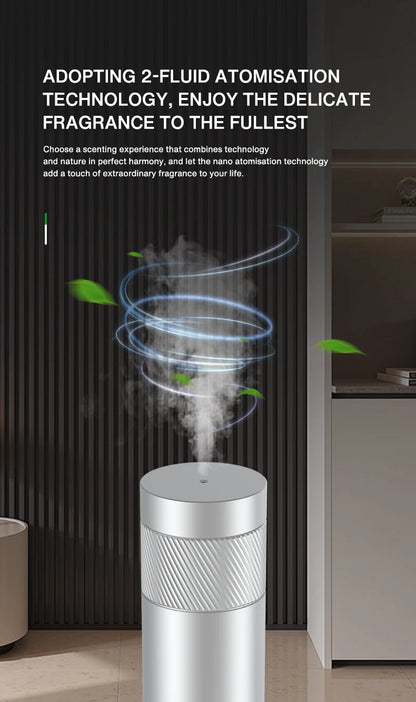 NAMSTE Smart Aroma Diffuser 120ml – 200m³ Coverage, Waterless, CE | Silver/Black EU Plug