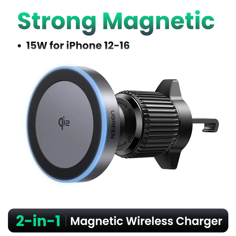UGREEN Qi2.2 25W Magnetic Car Phone Holder & Wireless Charger | MagSafe Compatible for iPhone 17/16 Pro Max