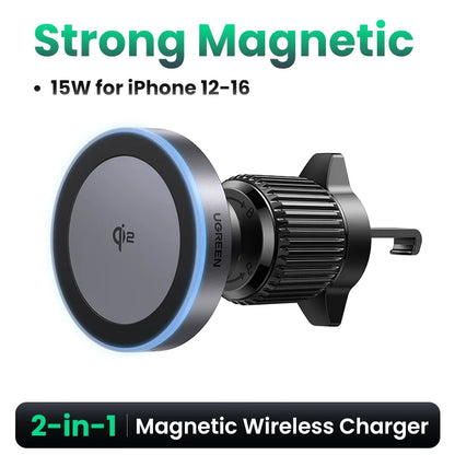 UGREEN Qi2.2 25W Magnetic Car Phone Holder & Wireless Charger | MagSafe Compatible for iPhone 17/16 Pro Max