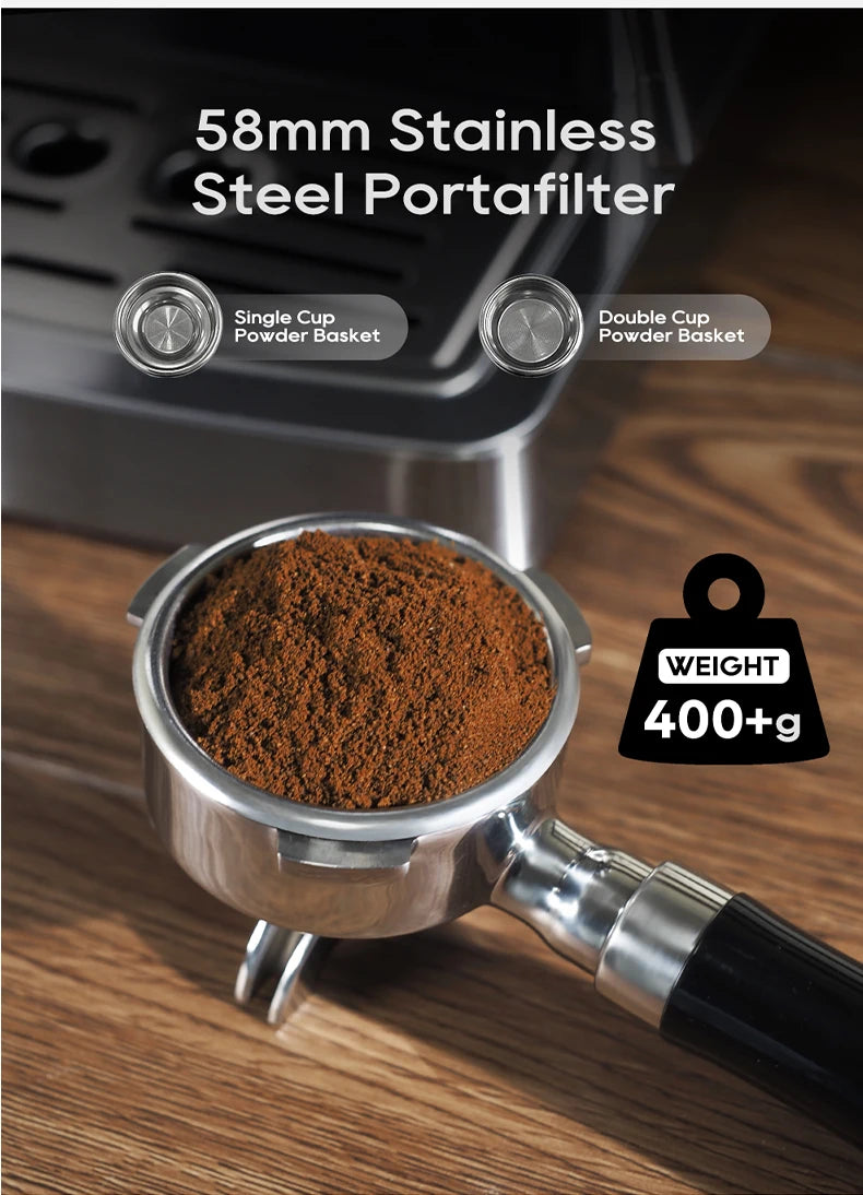 HiBREW H10A 20Bar Semi-Automatic Espresso Machine – 58mm Portafilter, Metal Case