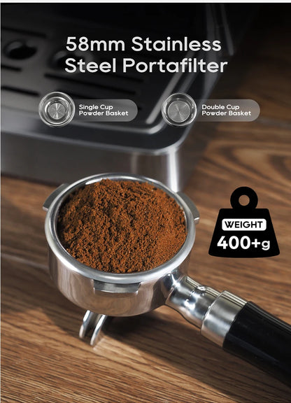 HiBREW H10A 20Bar Semi-Automatic Espresso Machine – 58mm Portafilter, Metal Case