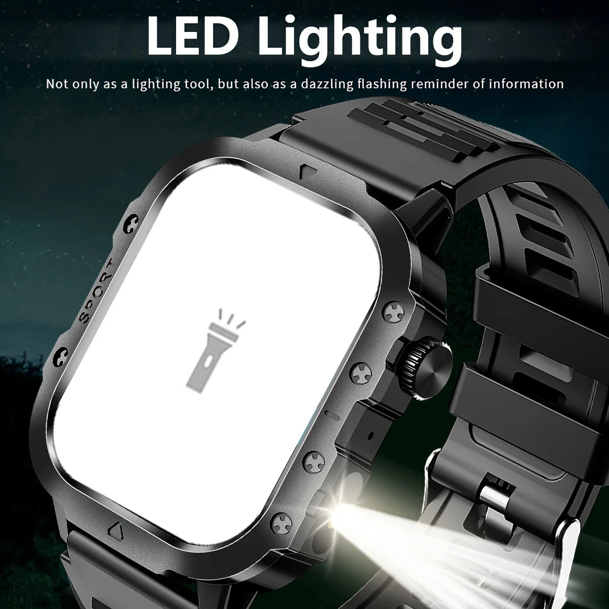 LAXASFIT Outdoor Smart Watch 2025 – 2.01" HD Screen, LED Flashlight, Bluetooth Voice Call