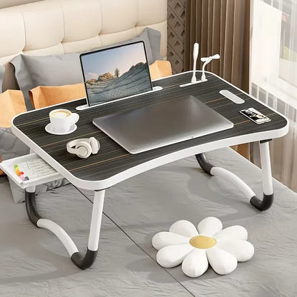 Portable Laptop Desk with USB Light & Fan – Foldable Adjustable Table for Bed & Sofa
