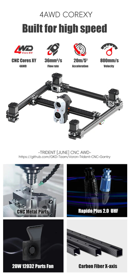 SIBOOR Voron Trident 3D Printer Kit – AWD CoreXY, CNC Metal, High Speed