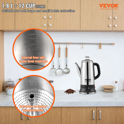 SucceBuy 12-Cup Electric Percolator Coffee Pot | 304 Stainless Steel, Keep Warm Function