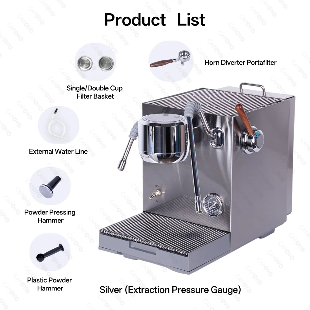 CAFOVO E120 Semi-Automatic Espresso Machine | 20 Bar | Steam Wand | EU 220V
