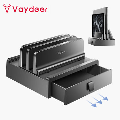 Vaydeer Vertical Laptop Stand with Drawer — 4-in-1 Dual Slot Adjustable Holder