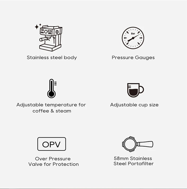HiBREW H10A 20Bar Semi-Automatic Espresso Machine – 58mm Portafilter, Metal Case