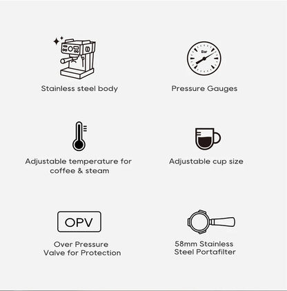 HiBREW H10A 20Bar Semi-Automatic Espresso Machine – 58mm Portafilter, Metal Case