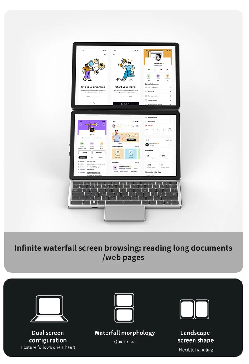 BYONE 13.5" Dual Screen 2-in-1 Touch Laptop | Intel N100 | 16GB DDR5 | Up to 2TB SSD | 2.5K UHD | 9000mAh | 180° Foldable