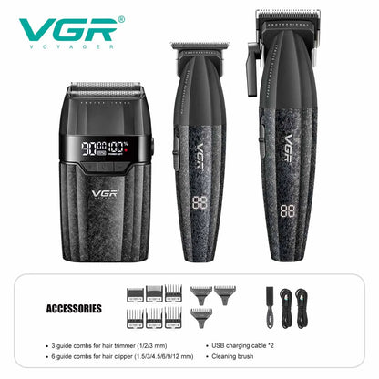 VGR V-640 S3 Professional Hair Clipper – 9000 RPM, Type-C, 160 Min Runtime | Black/Red/Green