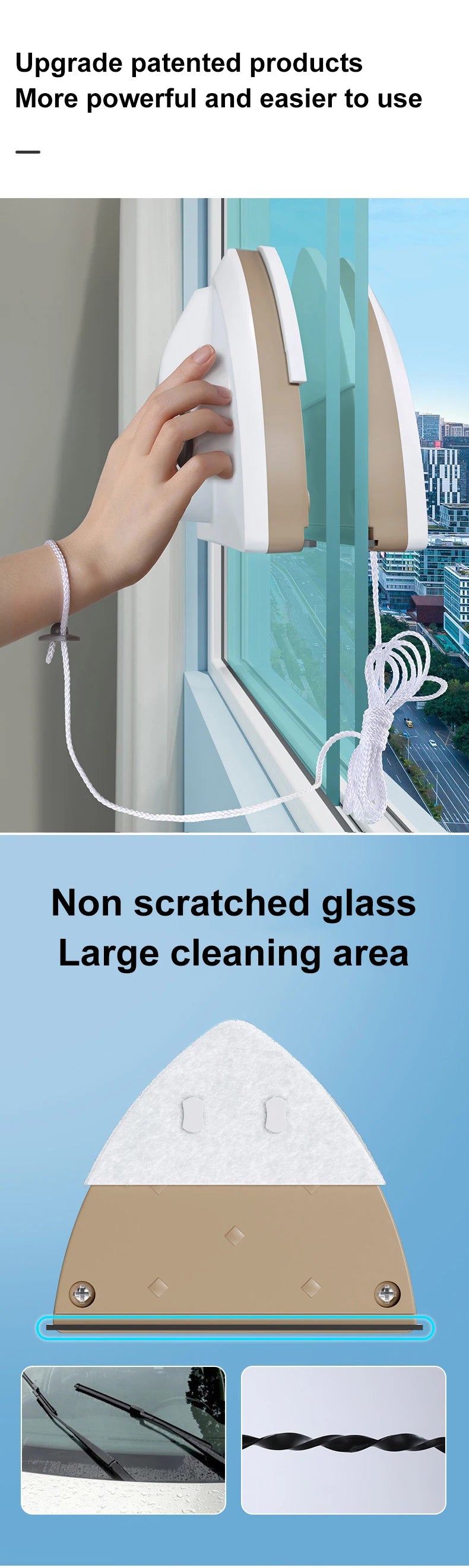 Magnetic double-sided window cleaner brush with auto water discharge wiper for kitchen and home use, by R.E.D. Shopping.