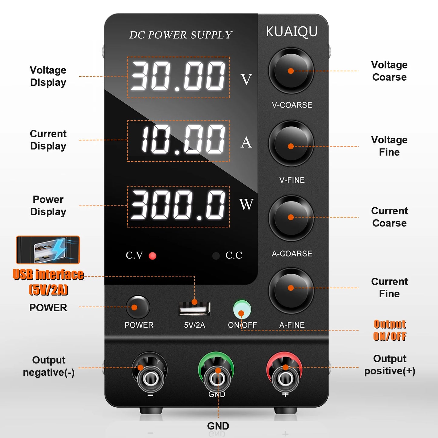 KUAIQU Adjustable DC Lab Bench Power Supply (30V–120V)