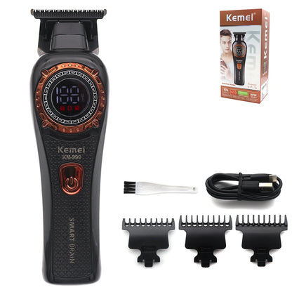 Kemei KM-999 Professional Hair Trimmer – DLC T-Blade, Zero Gap, LED Display, Cordless USB Clipper