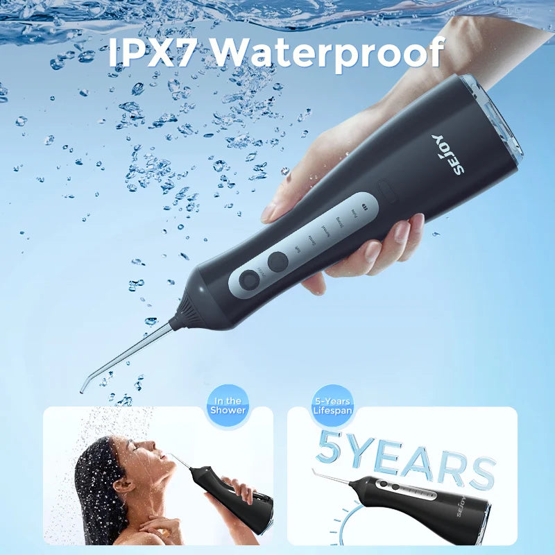 Sejoy Electric Water Dental Flosser – 350ml, 6 Modes, IPX7, 4 Nozzles, Cordless