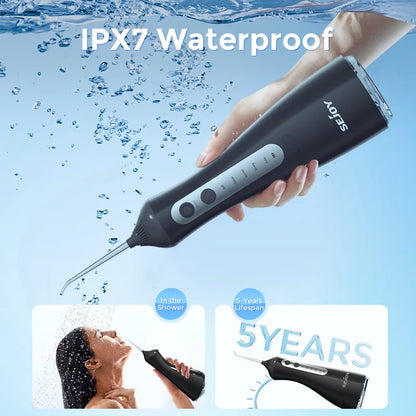 Sejoy Electric Water Dental Flosser – 350ml, 6 Modes, IPX7, 4 Nozzles, Cordless