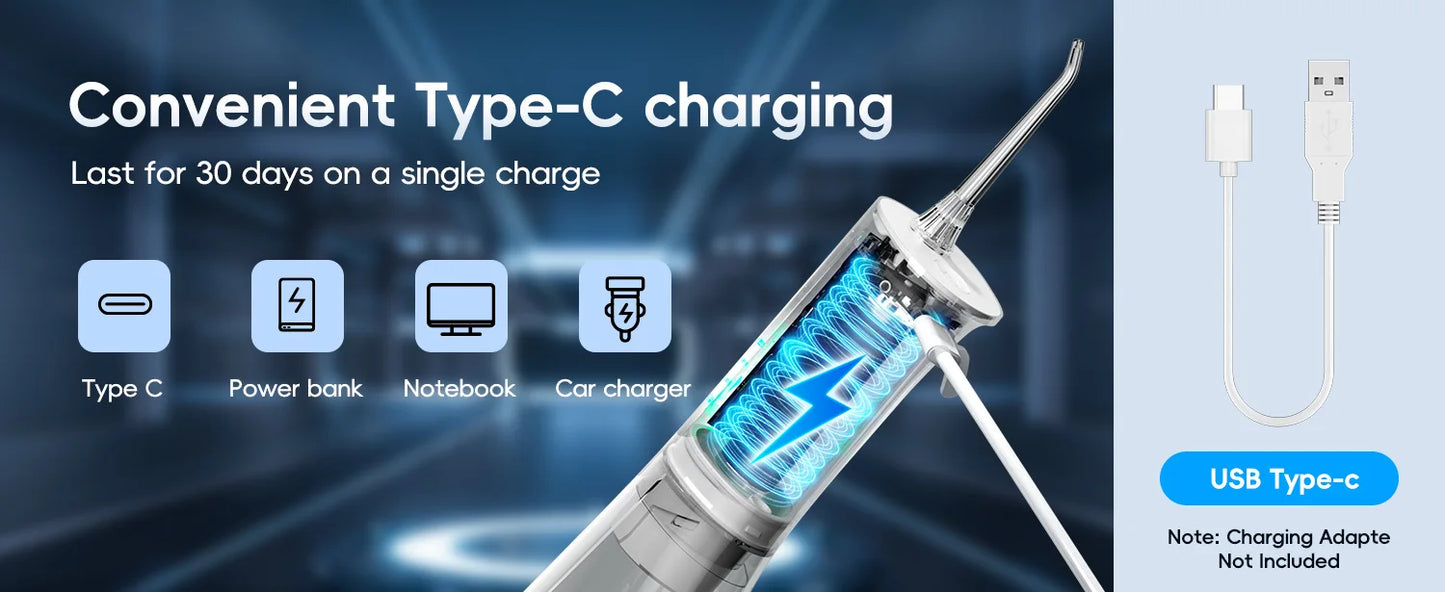 Electric Water Flosser Rechargeable | 300ml | IPX7 Waterproof | Home & Travel
