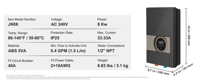 SucceBuy Instant Electric Water Heater 8/13.8/18kW | On-Demand, Digital Display, Easy Install