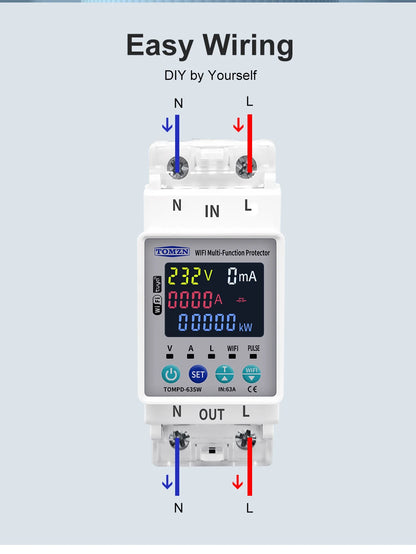 TOMZN 2P 63A TUYA WiFi Smart Circuit Breaker with Energy Monitoring