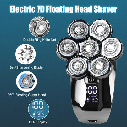 DUTRIEUX 5-in-1 7D Head Shaver for Men – Cordless, Wet & Dry, LED Display, Waterproof, Grooming Kit