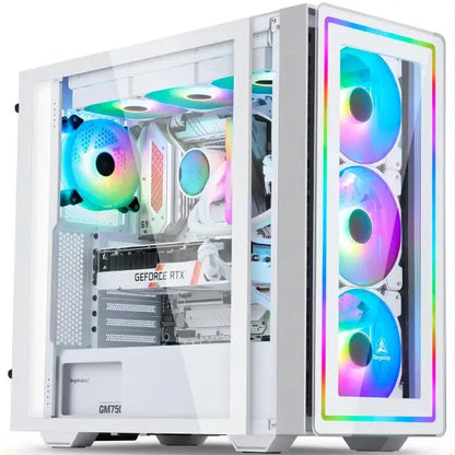AOTESIER Gaming PC with tempered glass case, Core i7 CPU, 16GB RAM, 256GB SSD, suitable for desktop gaming and computing.