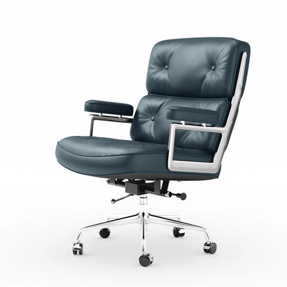 Ergonomic Executive Office Chair – Genuine Leather, Aluminum Arms, Swivel & Wheels