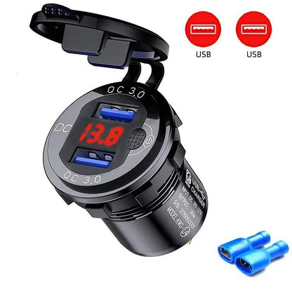 63W Aluminum USB-C Car Charger Socket – PD & QC3.0 Dual Port, 12V/24V for Car, Boat & Motorcycle