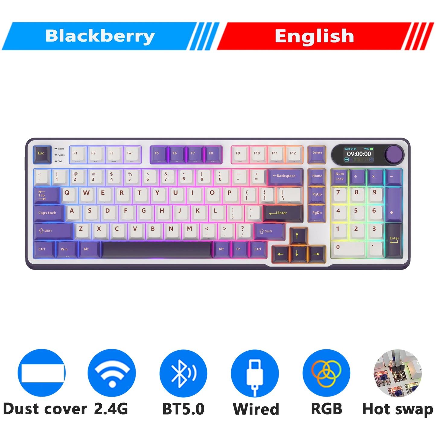 RK Royal Kludge S98 Wireless Mechanical Keyboard – 98 Key, Hot-Swap, TFT Screen, BT5.0/2.4G/USB-C