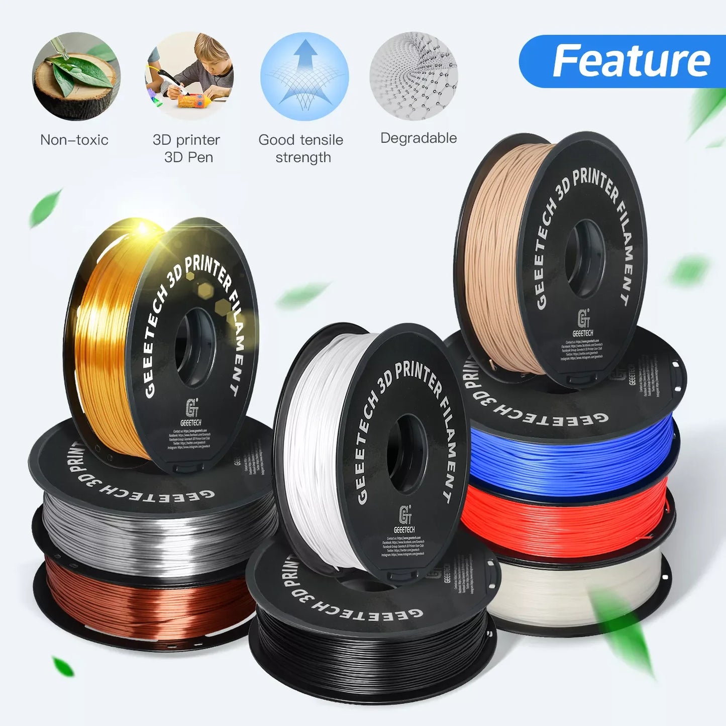 Geeetech PETG Filament – 10 Rolls x 1KG, 1.75mm, Vacuum Packed, for FDM 3D Printers