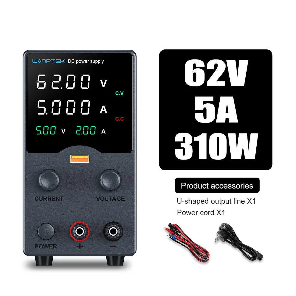 Wanptek Adjustable DC Lab Bench Power Supply – 30V/10A, 60V/5A, 120V/3A