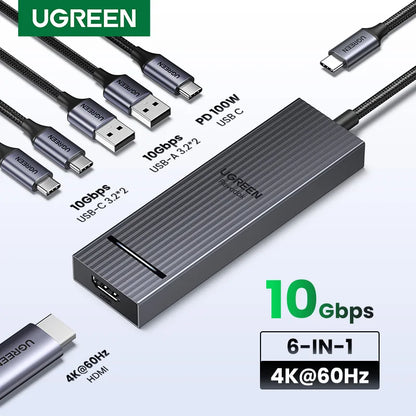UGREEN USB-C Hub – 10Gbps, 4K60Hz HDMI, PD100W, 6-8 Ports for Laptop, MacBook, iPad