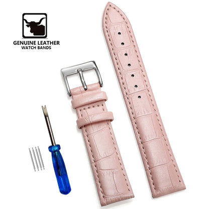 Premium Genuine Leather Watch Strap | 12–24mm, 9 Colors + Tool
