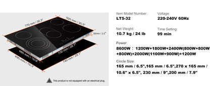 SucceBuy Built-in Induction Cooktop 2/4/5 Burners | 12/24/30in Ceramic Glass, Household & Commercial