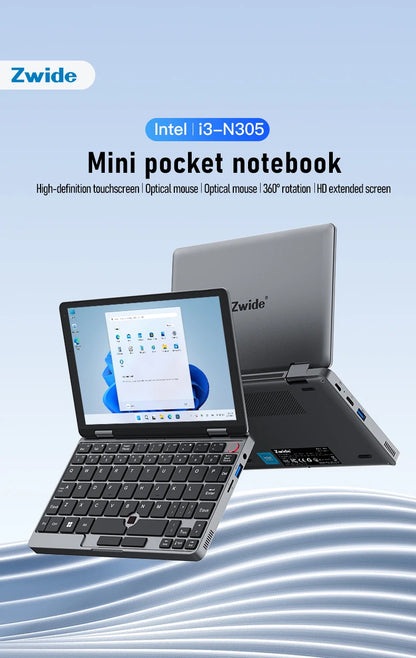 Zwide Pocket Book N8 Pro – 8" Yoga Mini Laptop, Intel i3-N305, 16GB LPDDR5, up to 2TB SSD, Windows 11