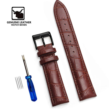 Premium Genuine Leather Watch Strap | 12–24mm, 9 Colors + Tool