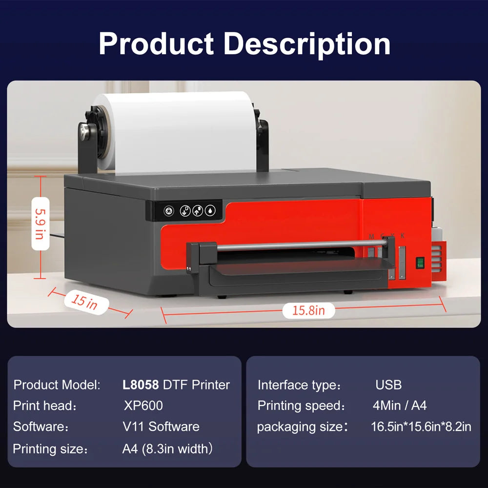 A4 DTF Printer with Epson XP600 Head & Roll Feeder