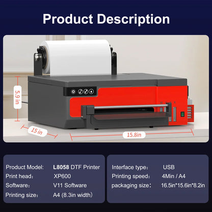 A4 DTF Printer with Epson XP600 Head & Roll Feeder