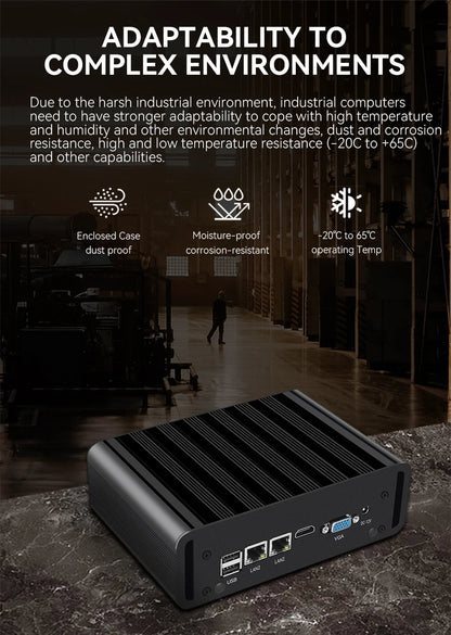 Fanless Industrial Mini PC – Intel N100, Dual LAN, 2x COM RS232/RS485, 4G LTE, GPIO, WiFi, Windows/Linux