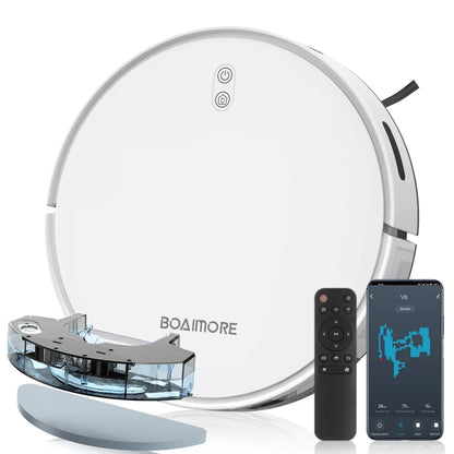 Robot Vacuum & Mop Combo – 6000PA Suction, WiFi & Voice Control, Auto-Recharge, Pet Hair | V6