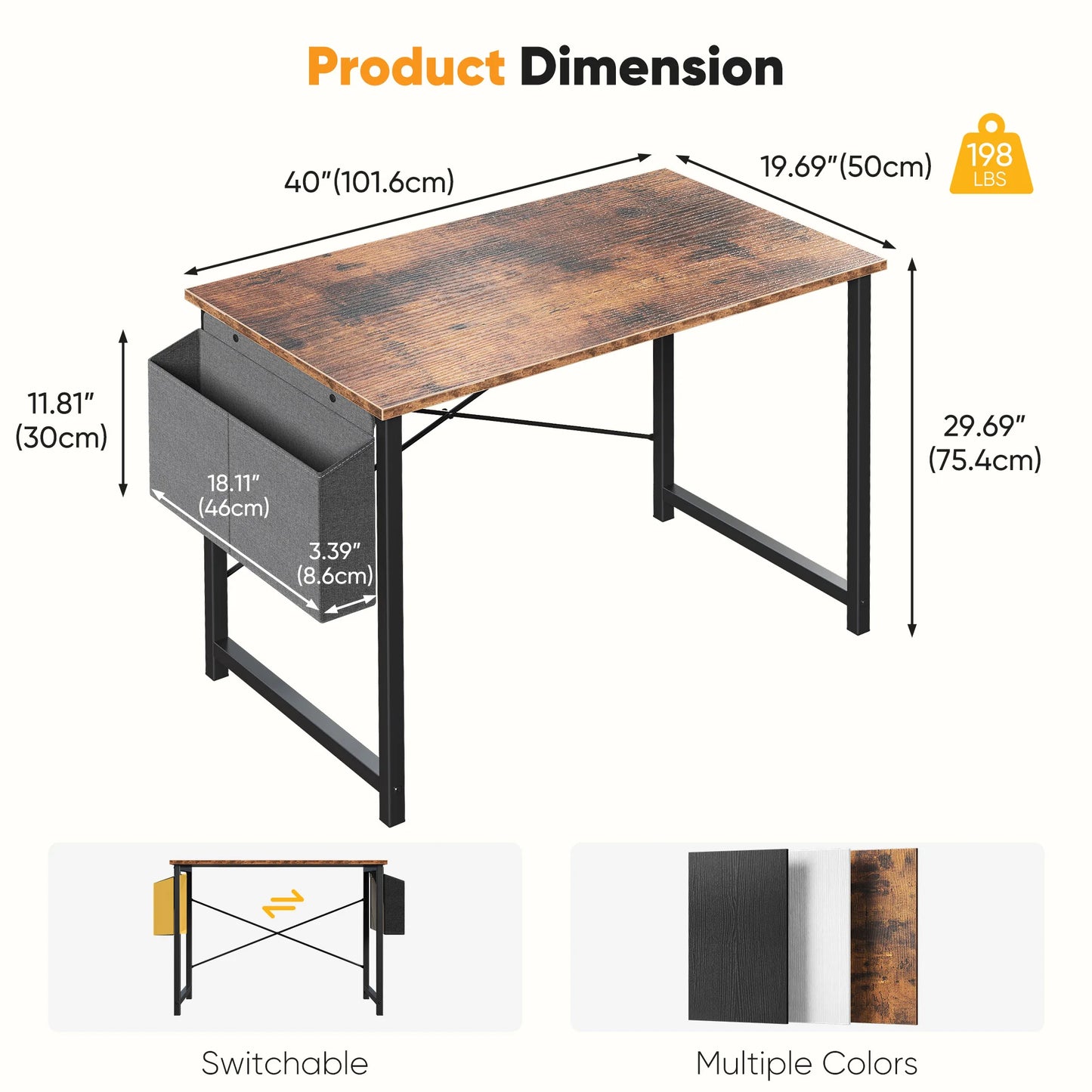 JHK 31–55" Adjustable Office & Gaming Desk – Metal Frame, Wood Tabletop & Storage Bag