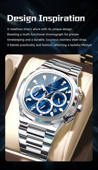 POEDAGAR Men's Luxury Chronograph Watch – Stainless Steel, Waterproof, Luminous, Date