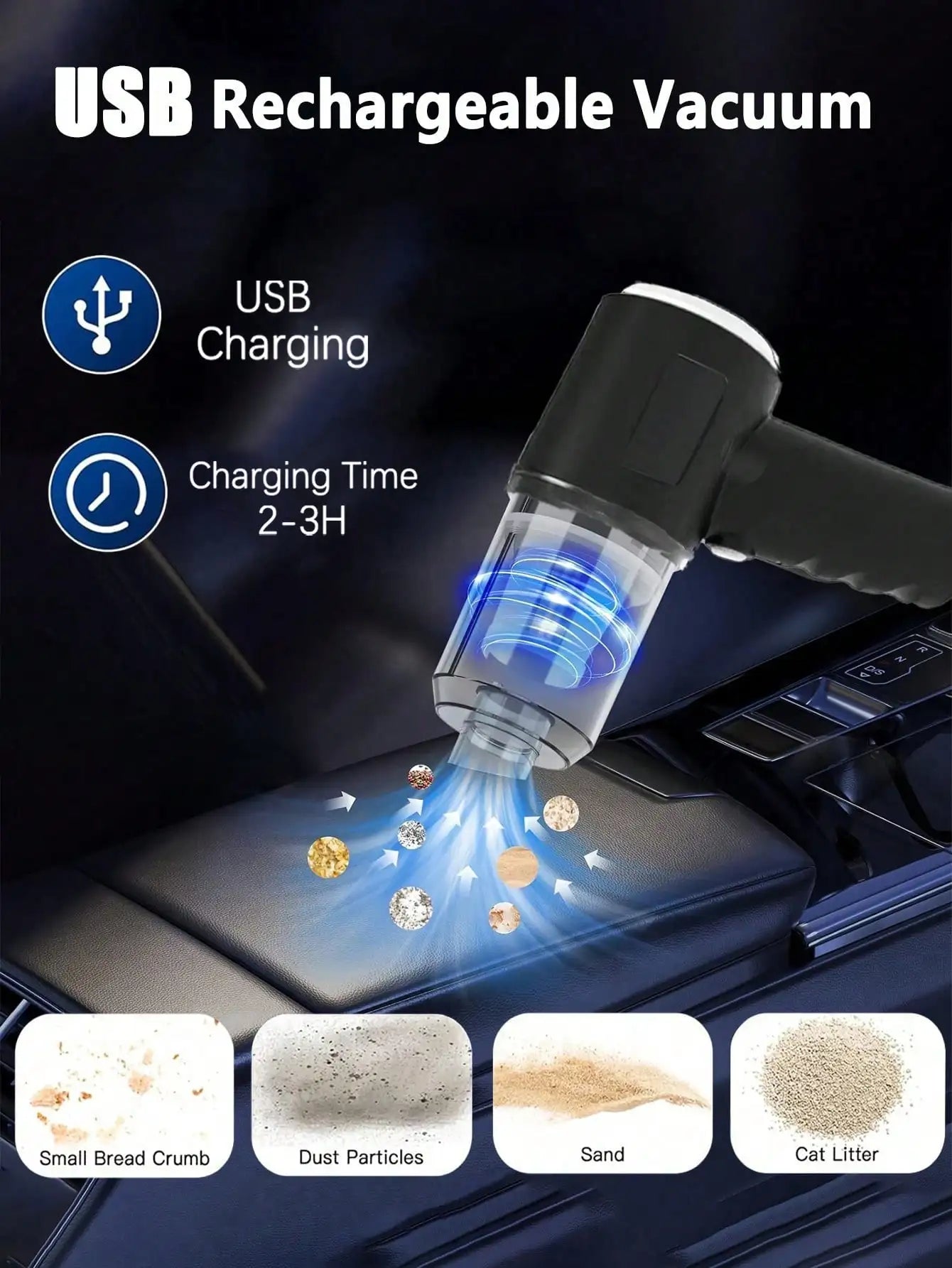 Cordless Handheld Vacuum Cleaner | Rechargeable, Multiple Nozzles for Car, Home, Pet Hair & Keyboard
