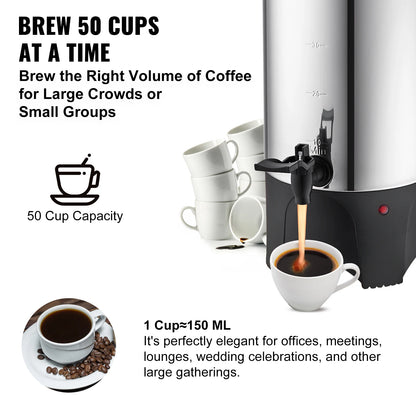 SucceBuy 50-Cup Commercial Coffee Urn – 1000W Stainless Steel Large Dispenser