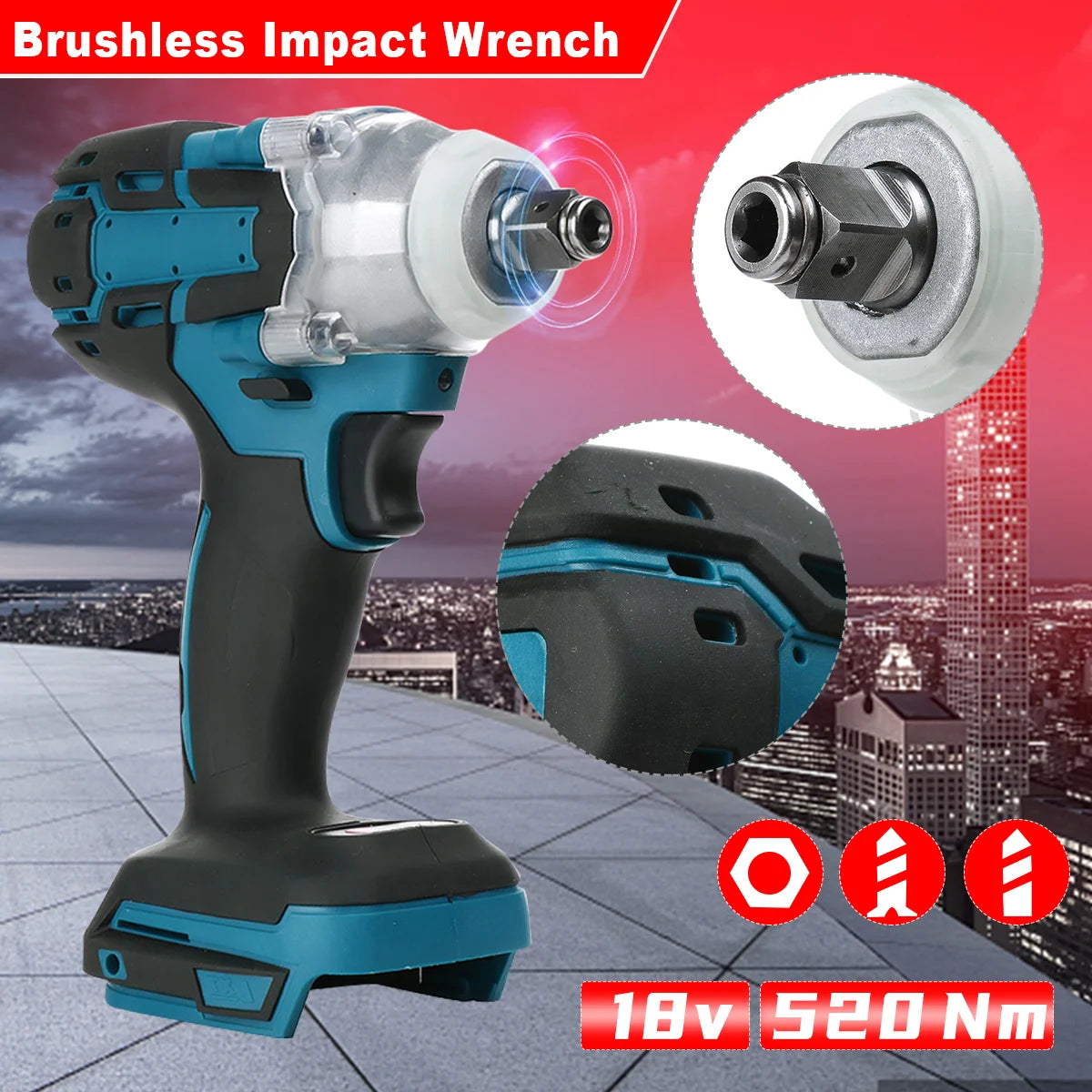 1/2" Brushless Cordless Impact Wrench 520NM – Compatible with 18V Battery