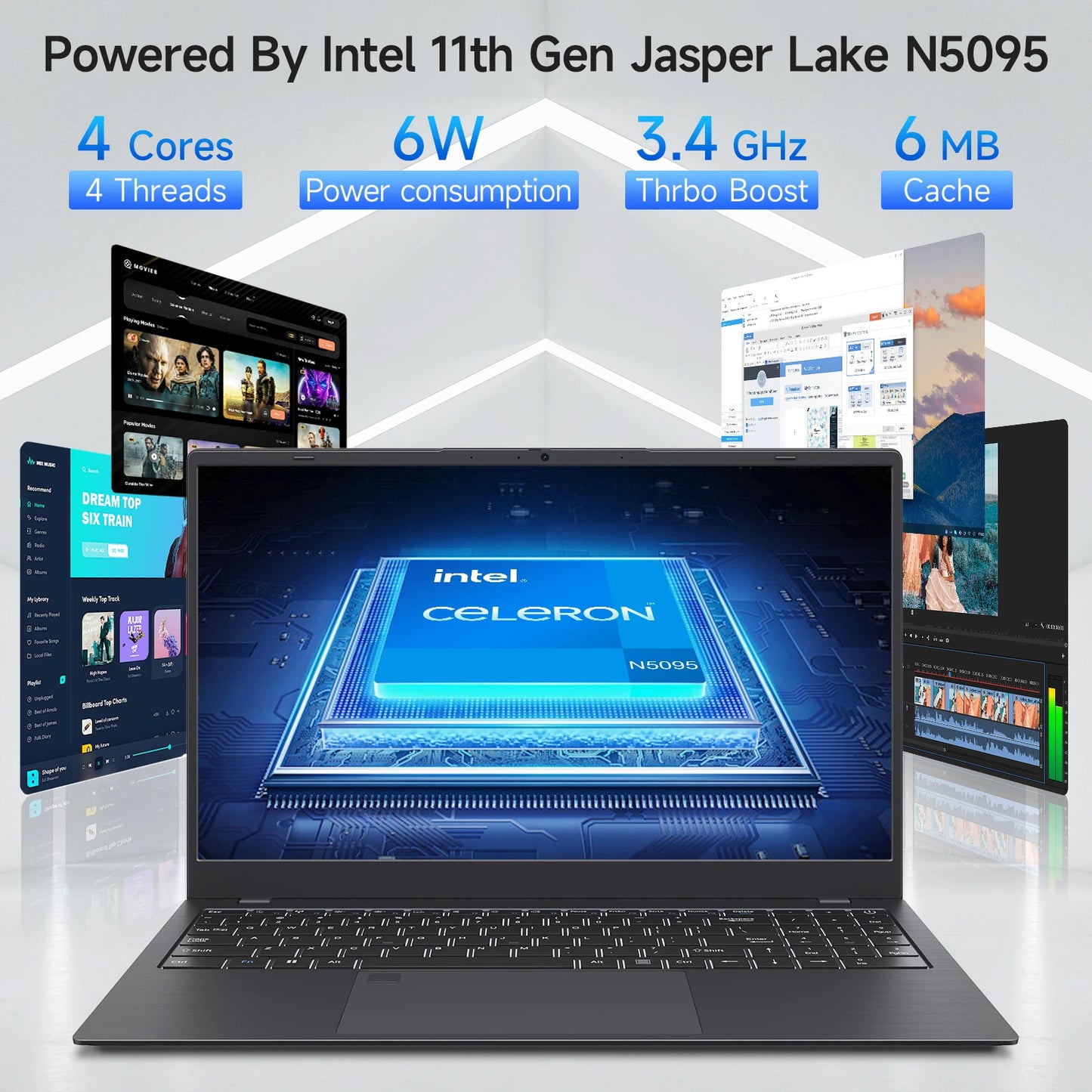 TH 15.6" Business Laptop – Intel Celeron N5095, 16GB DDR4, 512GB SSD, Fingerprint, Windows 11