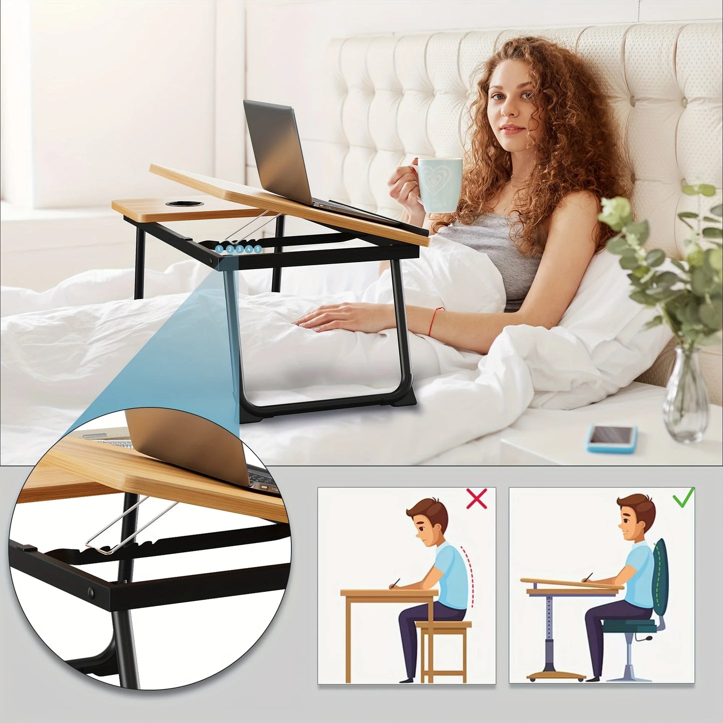 Foldable Laptop & Dining Tray Table – Adjustable Bed & Sofa Notebook Stand