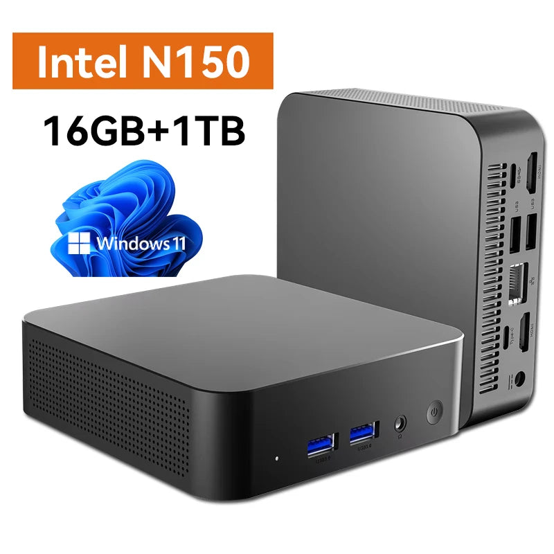 Erilles Mini PC Intel N150 – 16-32GB RAM, up to 2TB SSD, WiFi 6, BT 5.2, Windows 11 Pro