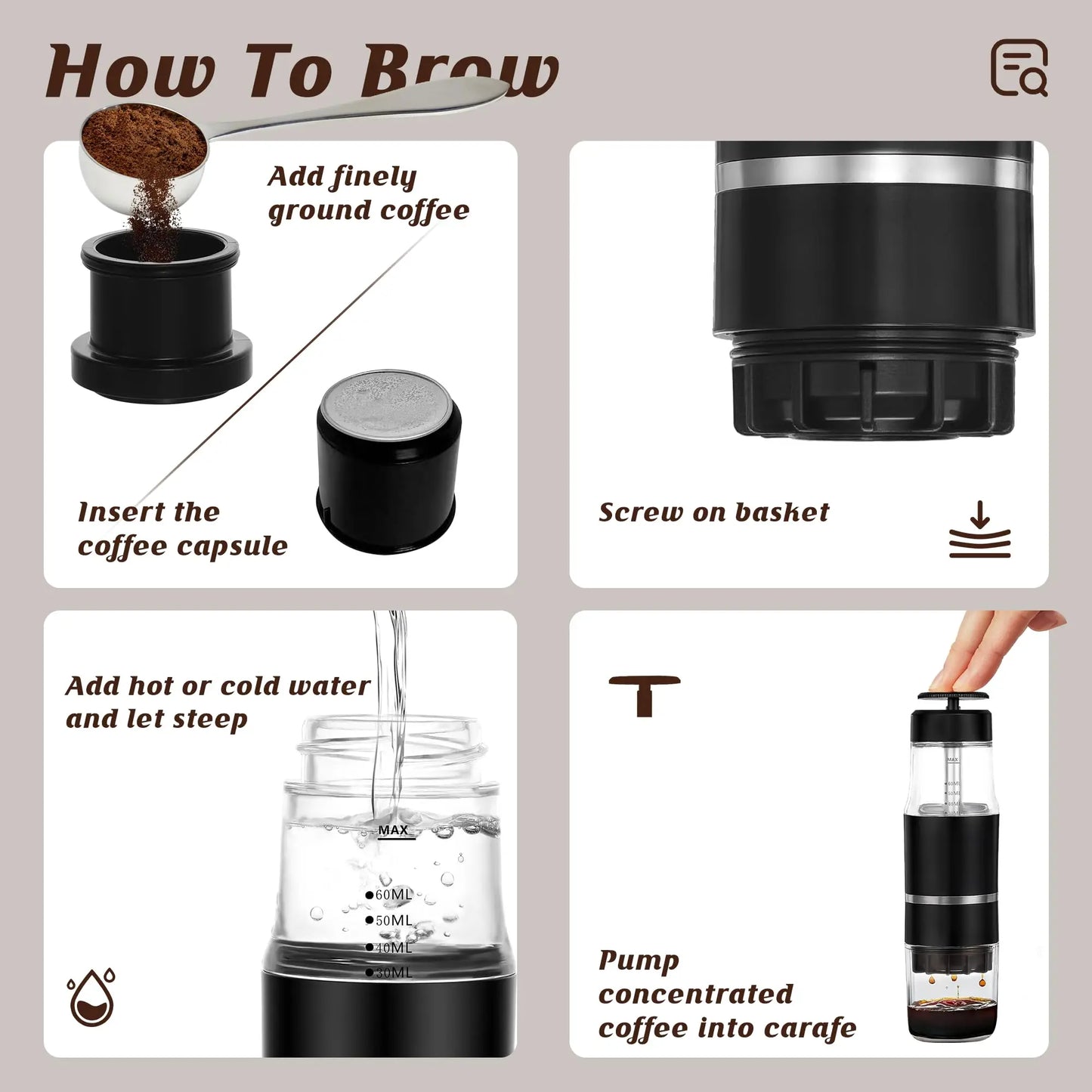 Portable Hand Press Espresso Maker – Manual Coffee Machine for Travel & Camping | Nespresso Capsule & Ground Coffee Compatible